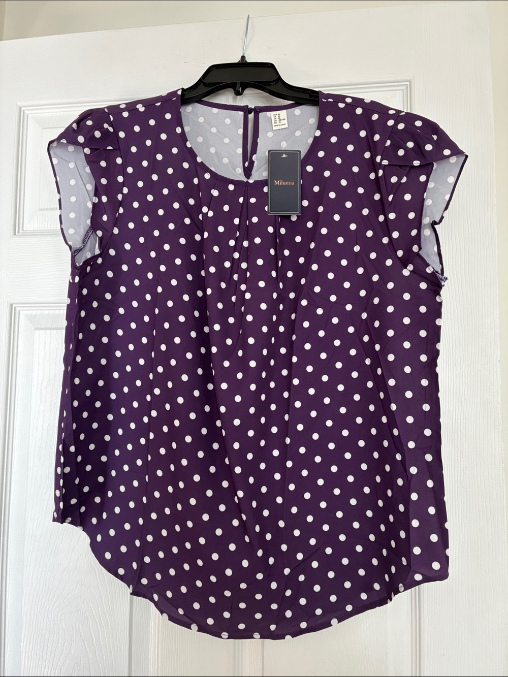 Milania Purple Polka Dot Cap Sleeve Blouse